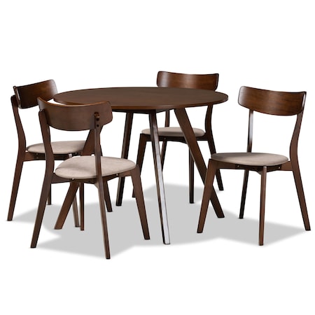 Baxton Studio Rika Light Beige Upholstered and Walnut Wood 5-Piece Dining Set 168-10813-10808